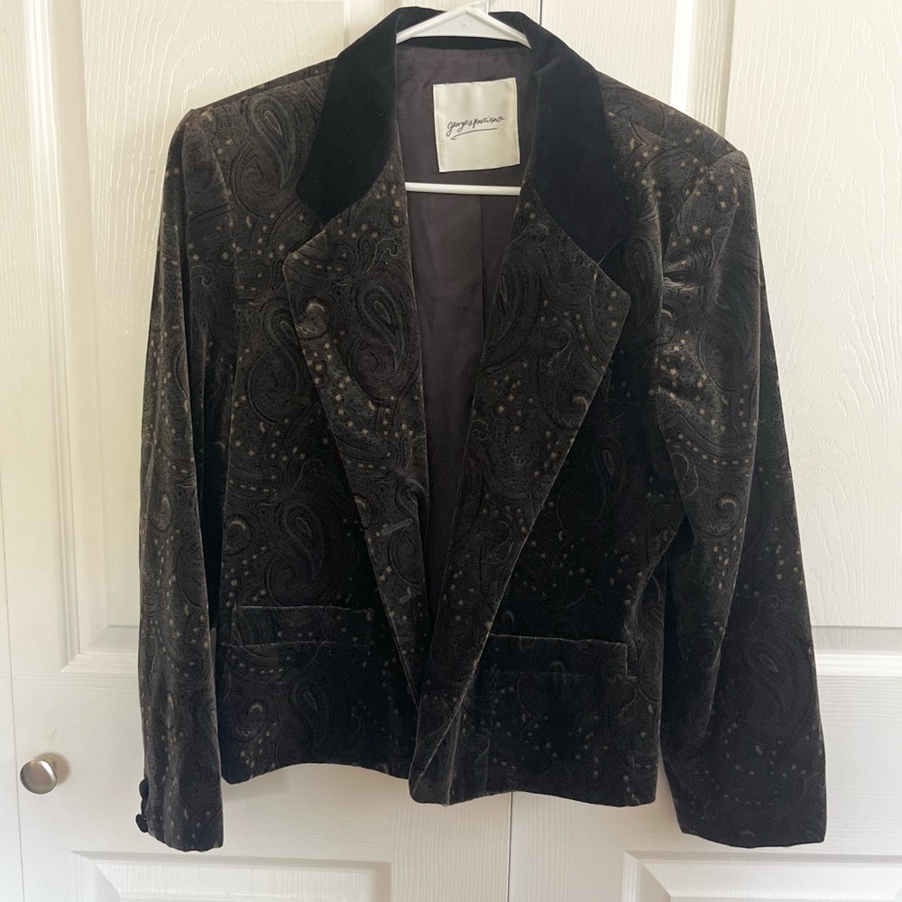 Georges Marciano Brown Velvet Paisley Blazer 12